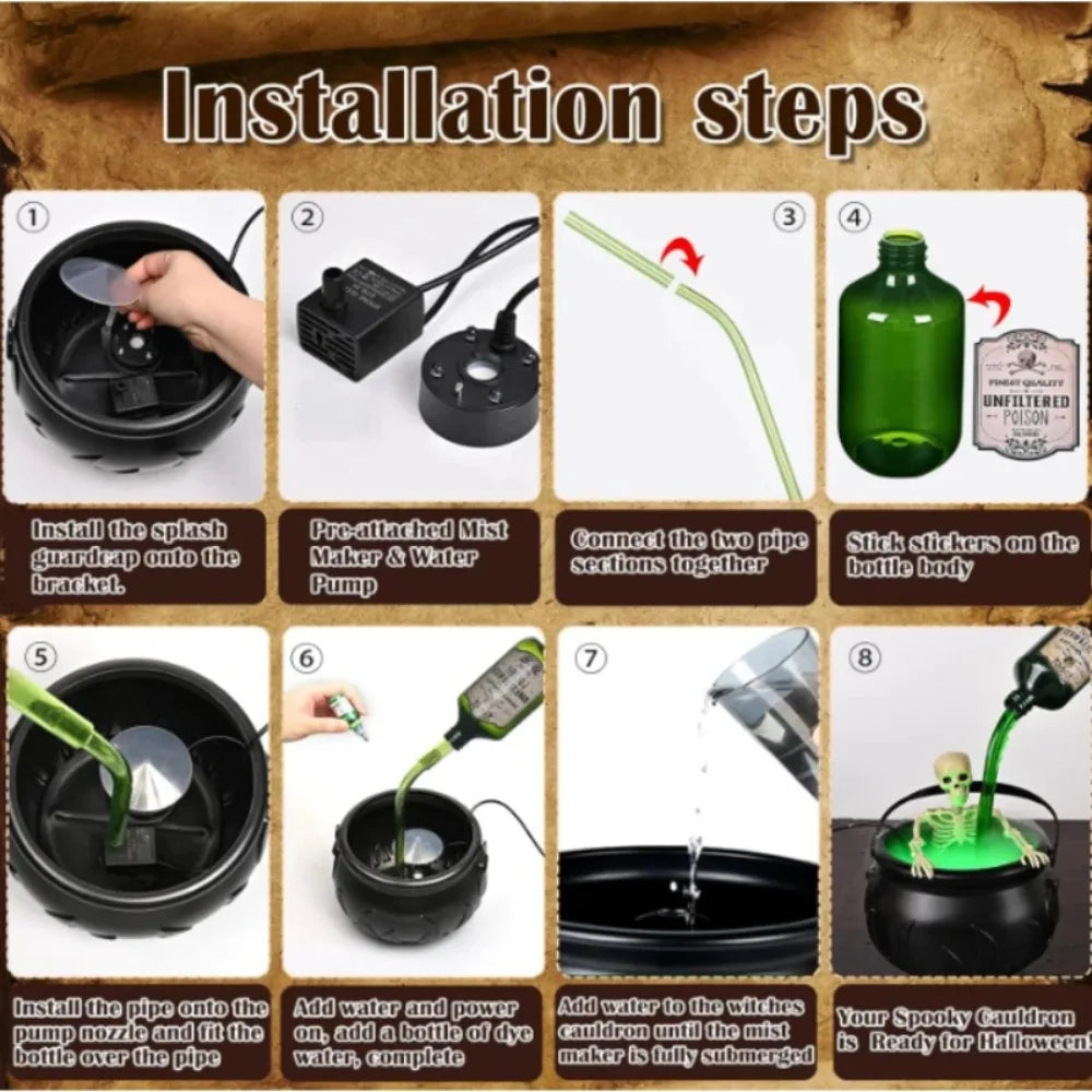 Enchanted Mist™ Witch Cauldron – Fog Machine with Floating Bottle & LED Skull Lights